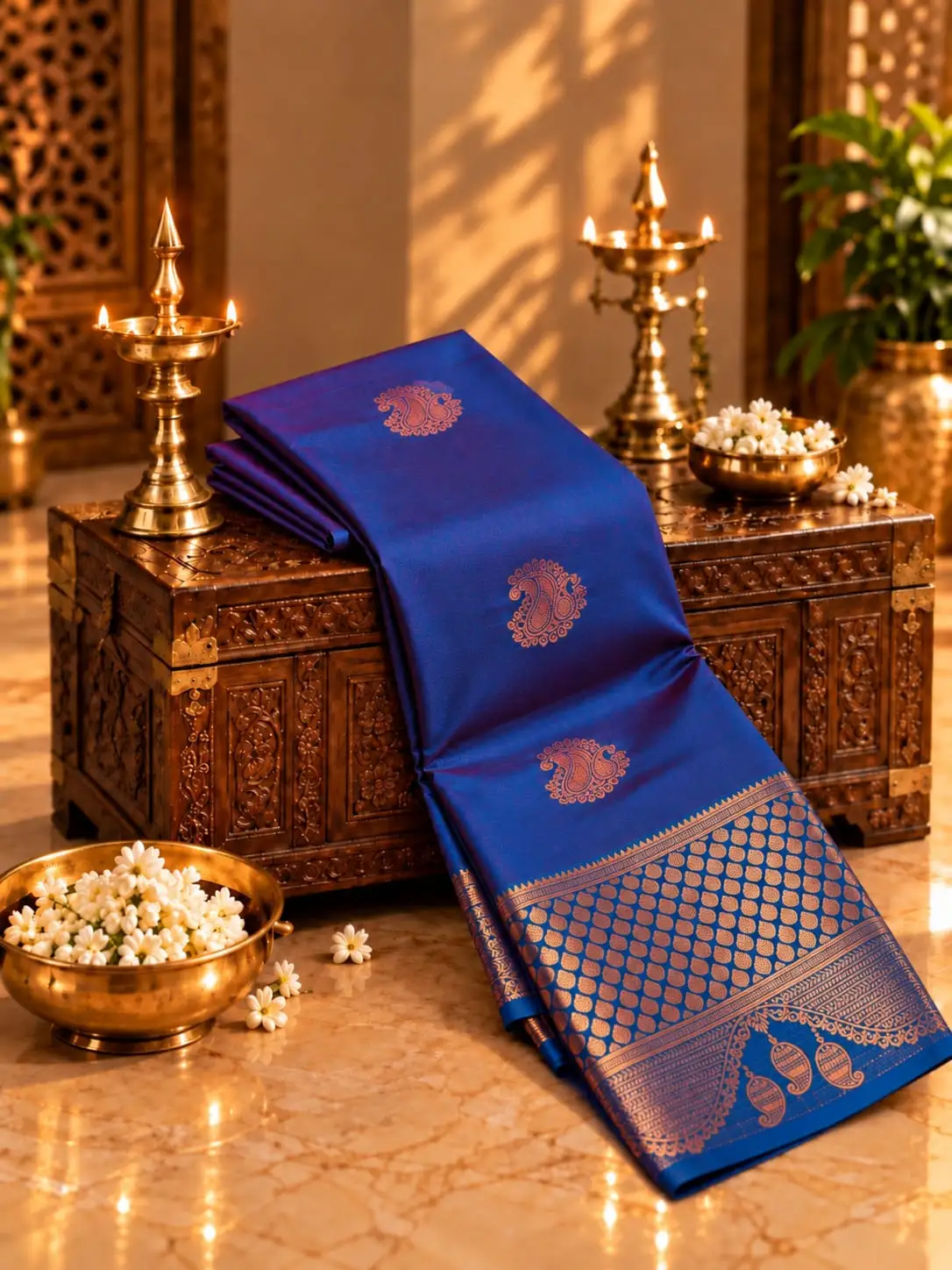 Paisley Butta Checked Pallu Soft Silk Saree